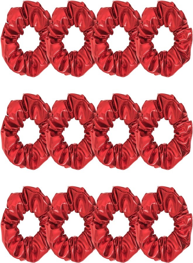 Jeffan 12 Pcs PU Leather Cheer Hair Scrunchies Red Scrunchy School Performance Ponytail Holder Hair Accessories for Cheerleading Teen Girls College Sports (Red) - Image 1